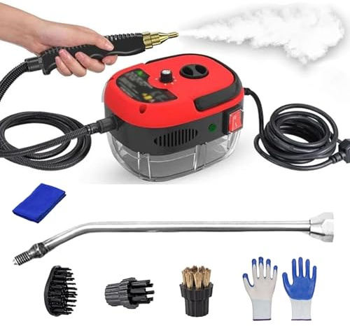 Limpiador de vapor para coche, máquina portátil de alta temperatura, 2500 W, limpiador de vapor presurizado de alta temperatura de 2500 W, máquina de vapor para lavar carros para coche, hogar (rojo)