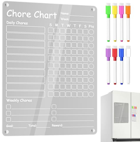 Tablero De Tareas Acrílico Para Niños | Tabla De Responsabilidades Diarias Semanales Con Recompensas - Pizarra Magnética Borrable Para Rutinas De Adultos Adolescentes Niños En El Hogar