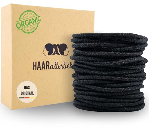 Haarallerliebst Haargummi Damen 30er Set – Haargummis soft ohne Metall aus Bio-Baumwolle & Naturkautschuk – Zopfgummi schwarz für starken Halt – Schonend zu Haar & Umwelt