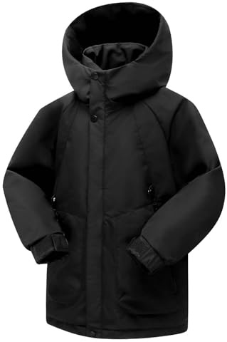 Regnjacka barn varm, vinterjacka med huva övergångsjacka vattentät softshelljacka med dragkedja trenchcoat andas utomhusjacka fleece bekväm barnjacka för vinter, svart, 140