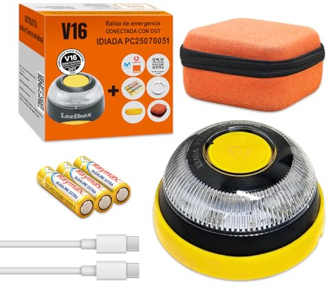 NiceBest Luz de Emergencia V16 con App Incluida, Tarjeta SIM y Servicio de Datos Gratis hasta 2038, Luz Emergencia Coche Homologado con Geolocalización,Dgt Base Imantada y Naranja Bolsa