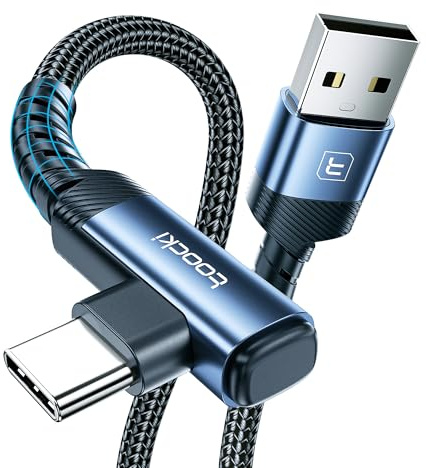toocki Câble USB-A vers USB-C 2M, 3A Charge Rapide, 90 Degrés Tressé, Bleu | Cable Chargeur Type-C, Connecteur Coudé, Nylon Tressé Durable pour Galaxy S10/S10+/Switch/Android, Idéal Maison/Voyage