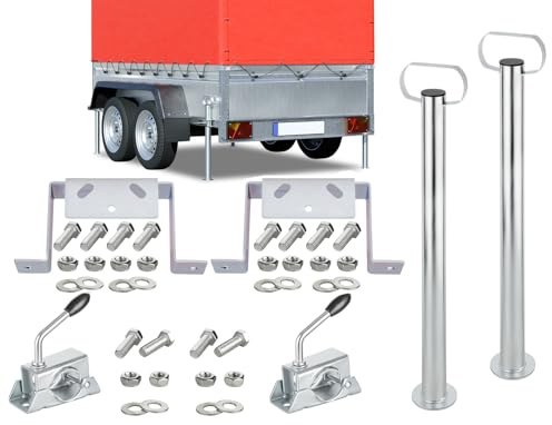 RheinParts 2X Anhänger Stützen 600mm Ø48mm – Abstellstützen Set inkl. Klemmhalter, Rahmenhalterung & Schraubensatz – verzinkte Stützfüße für STEMA Opti 750/850, FT Serie – Anhängerstützen aus Stahl