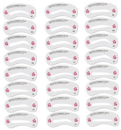 Kit di stencil per sopracciglia per donne 24 stili Stencil per sopracciglia per per in PET naturale riutilizzabile e lavabile per principianti, trucco rapido..