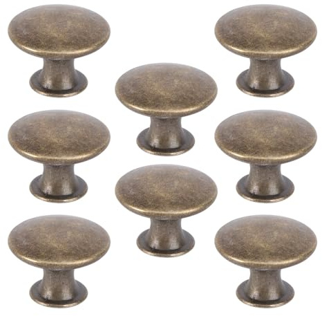 Healeved 8 Pezzi Pomelli per Mobili in Metallo Stile Antico Bronzo Maniglia per Cassetto a Foro Singolo Testa Rotonda Pomolo per Mobiletto Vintage Adatto per Armadi e Cassetti Interni