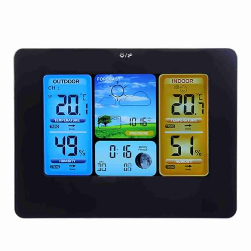 Hamwesh Stazione Meteorologica Wireless, Termometro da Esterno per Interni con Display a Colori, Pressione Barometrica, Monitor di umidità e Temperatura per Uso Domestico e in Ufficio (#2)