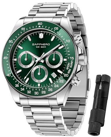SAPPHERO Reloj Hombre Acero Inoxidable Analógico Cuarzo Cronografo 50M Impermeable con Fecha Relojes de Pulsera Casual Regalo para Hombres
