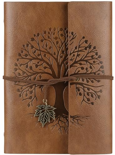 AOOSU Diario de Viaje de Piel A5 Sintética, Cuaderno con Páginas en Blanco Recargable, Libreta Pequeña Diario de Viaje Retro, Cuaderno de Cuero para Mujeres y Hombres Caqui