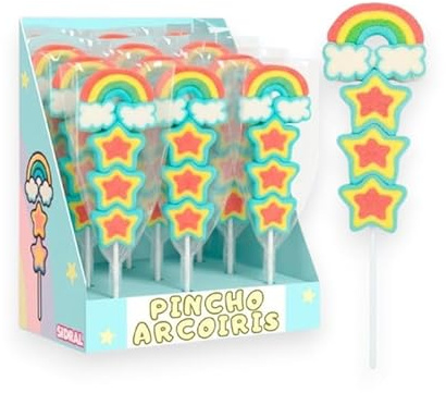 Pinchos Marshmallow Cruz y Estrellas Azul, Rosa y Arcoíris – Estuche de Brochetas Dulces para Mi Primera Comunión – Chuches Decorativas para Mesa Candy Bar (Arcoiris)