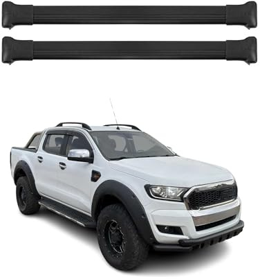 OMAC Dachträger für Ford Ranger T6 P375 2011-22 Aluminium 2 Stangen Schwarz | bis 75 kg Traglast, Querträger, Grundträger