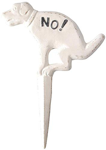 Esschert Design 2 Stück Steckschild, Verbotsschild für Hunde No Hund, antik-weiß aus Gusseisen, ca. 24 cm x 33 cm