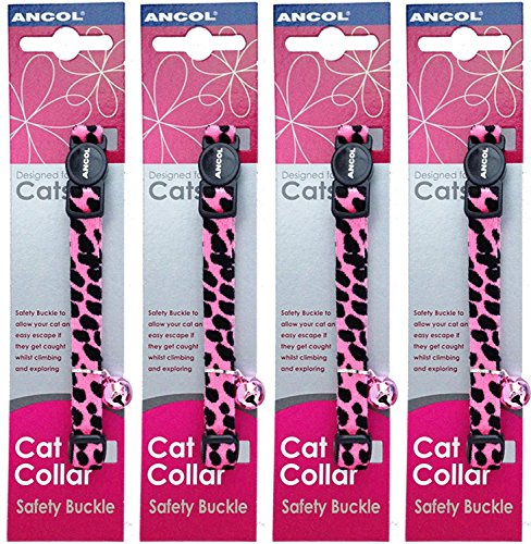 4 Stück Saver Pack – Ancol – Samt Leopard Print Katze Halsband – Pink