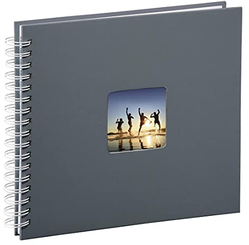 Hama Fotoalbum 28x24 cm (Spiral-Album mit 50 weißen Seiten, Fotobuch mit Pergamin-Trennblättern, Album zum Einkleben und Selbstgestalten) grau