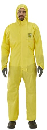 Ansell AlphaTec 2300 Modell 132, Einweg-Schutzanzug, Chemikalienschutz Typ 3/4/5, Wasserdichter Ganzkörperanzug, Arbeitsoverall in robuster Qualität, Schutzanzug gelb, 1 Stück, Gr. M