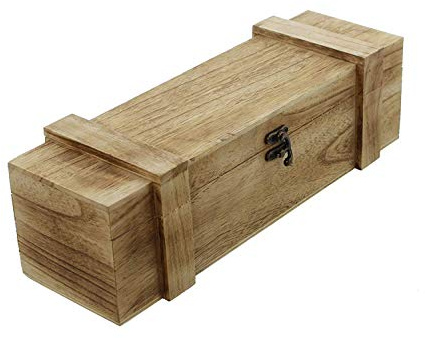 Dekoleidenschaft Weinkiste Rustikal aus Holz, Geschenkbox für 1 Flasche Wein, Holzkiste mit filigranem Metallverschluss