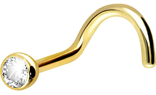 PIERCINGLINE 750er GOLD Nasenpiercing Spirale 18 KARAT 1,9 mm DIAMANT 0,025 KARAT Piercing Nase Stecker