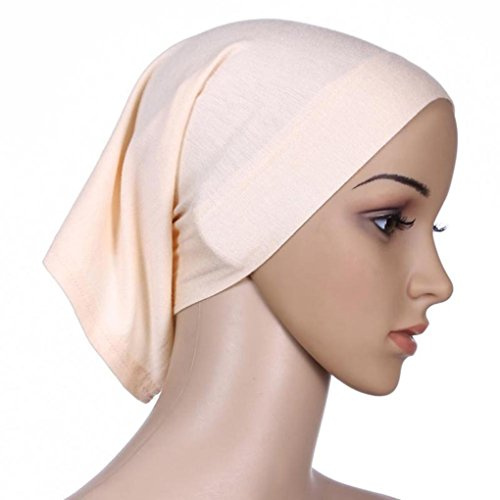 QHGstore Frauen-Kopftuch Elastic Sweat Saugfähige Baumwolle Underscarf Hijab Tube Cap Beige