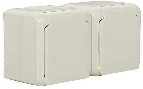 LEGRAND, Feuchtraum-Aufputz-Steckdose IP44 (2-fach) waagerecht, 2-polig mit Schutzkontakt & Deckel, zur Montage auf der Wand, 782374