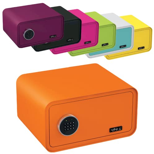 mySafe 430 Code | Elektronischer Tresor mit Zahlenschloss | 23x43x35cm | Design Safe | Möbeltresor | Stahltresor Doppelbolzenverriegelung | Alarm und Notschlüssel | Wand- Bodentresor | Farbe Orange