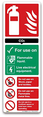 Señal de instrucción de extintor CO2, 300 x 100 mm, autoadhesiva, señal de seguridad contra incendios