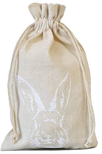 | 3 Baumwollsäckchen mit Hasen-Motiv und Baumwollkordel, zertifiziert, Baumwollbeutel, Geschenkverpackung, Ostern, 30x20 cm