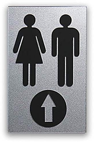 WC-Schild, Toilettenschild Frau + Mann mit Pfeil Wegweiser