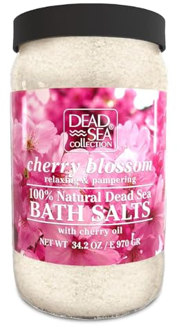 Dead Sea Collection Bath Salts with Cherry Blossom – Pure Dead Sea Salt and Sweet Cherry Oil - Nourishing Soothing and Relaxing Skin and Muscle – 34.2 Oz