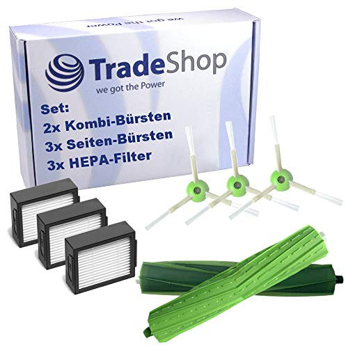 Wartungs-Set für den iRobot Roomba i7 i7+ E5 E6 E7 (2 Gummi-Bürsten, 5 Seiten-Bürsten, 5 HEPA-Filter) Allergiker geeignet