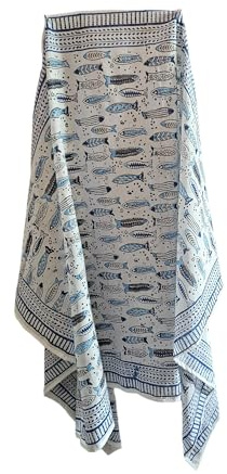 India Hand Block Print 100% Pure Cotton Beautiful Fish Printed Sarong Women Beach Bikini Pareo Cover Size 44X72 Inch 0015