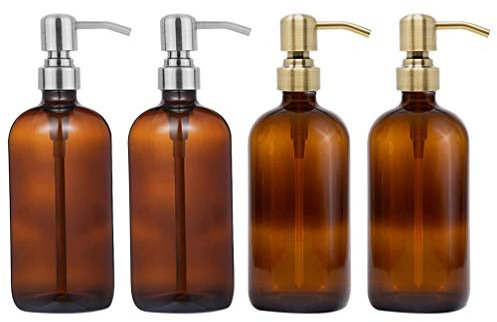 Scicalife 4 Juegos de Botellas de Bomba de Vidrio Ámbar Vacías Botellas de Bomba de 500Ml Envases Recargables Dispensador de Jabón (Color de relieve aleatorio)