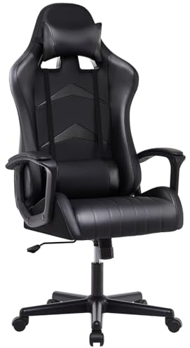 IntimaTe WM Heart Gaming Stuhl, Ergonomischer Gamer Stuhl, Schreibtischstuhl mit Verstellbarem Kopfkissen und Lendenkissen, Computerstuhl mit Hoher Rückenlehne, 52 x 49 x 130cm (Schwarz)