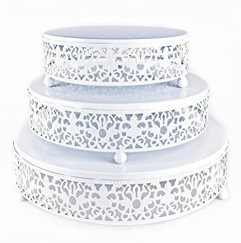 Eidoct 3-Piece Cake Stand Set Round Metal Cake Stands, Dessert Display Cupcake Stands for Wedding, Event, Birthday Party (White)
