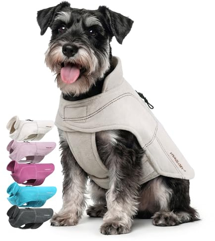 VIVAGLORY Wintermantel Hund Softpad Fleecejacke Hundemantel, M+, Beige | Hundemantel Hundejacke Fleecemantel mit Bauchschutz, Fleece Reflektierend Verstellbar Softshell für Hund