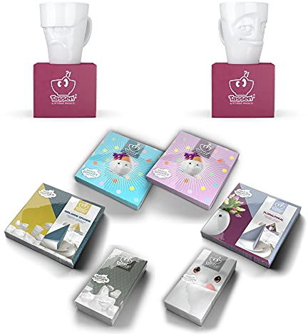 2 x Henkelbecher by FIFTYEIGHT 350 ml - grummelig + verschmitzt + Servietten - Tasse weiß
