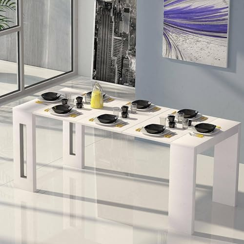 Dmora - Console extensible Glicine, Table à manger extensible, Console polyvalente avec rallonges, 100% Made in Italy, 186x80h76 cm, Blanc