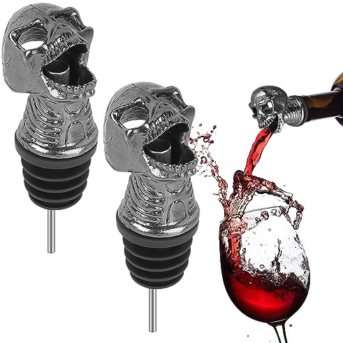 Linkidea Lot de 2 aérateurs de vin en forme de tête de mort pour vin rouge et whisky, accessoires de vin pour Halloween, Noël