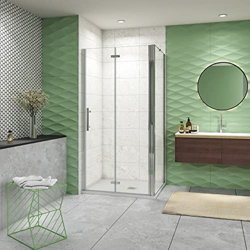 H.195cm Box Doccia Angolare Porta Pieghevole 100x70cm Vetro Barra 45cm | Cromo Lucido, Parete Doccia Anticalcare, Vetro Temperato, Angolare, Porta Battente e Pieghevole, Barra Stabilizzatrice