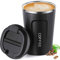 ERBO Kaffeebecher to go, Thermobecher Edelsthal, Auslaufsicher Kaffeetasse Kaffeebecher mit Deckel, Kaffeetasse Thermobecher für Unterwegs Umweltfreundlich, Schwarz 380ml