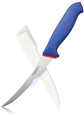 BOLEXINO 6 Inch Semi-Flexible Curved Boning Knife With Non-Slip Softgrip & Sharp Blade For Meat or Fish Deboning Filleting, X50CrMoV15 German Steel