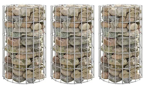 WIFESE Gabionen Hochbeet Rund 3 Stück 30x50 cm Steinkorb Gabione Gabionenkorb Gabionenwand Gabionensäule Gabionen Zaun Steingabionen Gabionenkörbe Pflanzkasten Gabionen Pflanzkorb Verzinktes Stahl
