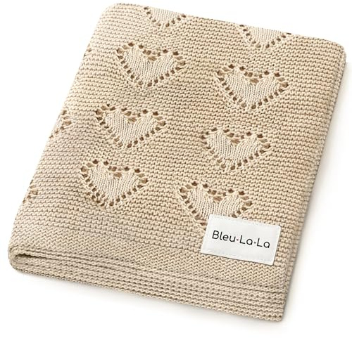 Bleu La La Coperta per Fasciatoio per Neonati Lavorata a Maglia in 100% Cotone di Lusso - Coperta Morbida e Accogliente per Passeggino per Culla Unisex per Neonati e Ragazze (Avena)