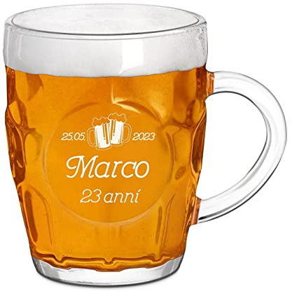 Maverton Boccale birra con incisione - bicchiere da birra personalizzato 500 ml con manico per uomo - calice birra - bicchieri personalizzati con nome - per compleanno - Quanti anni