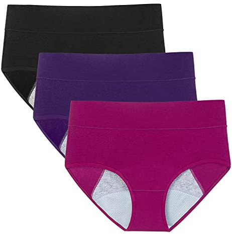 POKARLA Damen Inkontinenz Unterwäsche Hohe Saugfähigkeit Periode Baumwolle Unterwäsche Heavy Flow Auslaufsicher Panties Postpartum Menstruation Schützende Slips 3 Pack