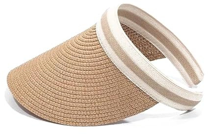 Caprilite Women's Girls Summer Large Brim Straw Sun Visor Peaked Hat Headband Cap UK (Natural Brown)