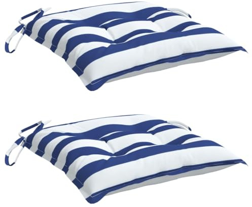vidaXL Cojines de Silla 2 uds Tela a Rayas Azul y Blanco 40x40x7 cm, cojín, cojín para Exterior, cojín de Asiento, cojín para sofá, cojín para Asiento