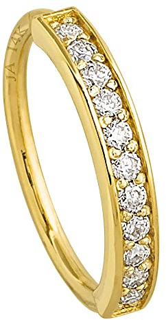 Solid 20G 14Kt Yellow Gold Prong Set 11-Stone Diamond Nose Hoop Ring - Ear Cartilage Ring - April BirthStone Nose Ring Stud - 11PRS11WDYG