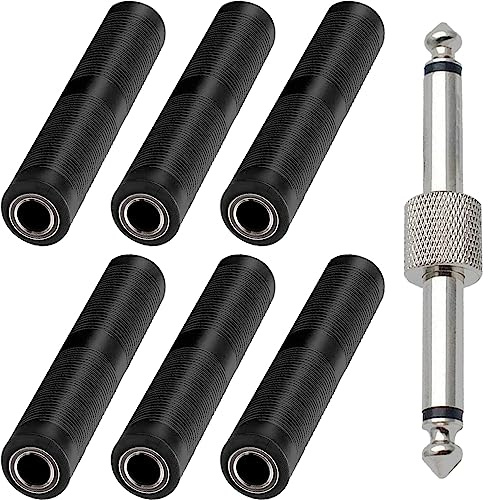 Xiatiaosann 1/4 tum TRS/TS hona till hona koppling, 6,35 mm uttag stereokontakt, TRS stereo och mono uttag adapteradapter adapter för högtalare, förstärkare, gitarr, med 6,35 hane till hankontakt