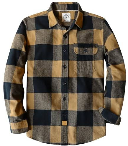 Dubinik®Flanellskjortor för män långärmad flanellskjorta för män varm vardaglig mjuk bomull button-down rutig flanellskjorta för män, Svart och brun, XXL