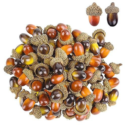 RYAN 100 Pièces Mini Glands Artificiels Decoration Automne Glands Artificiels Réalistes Automne Table Dispersion Décoration pour Thanksgiving Noël Festival Artisanat Maison (2 Colores)