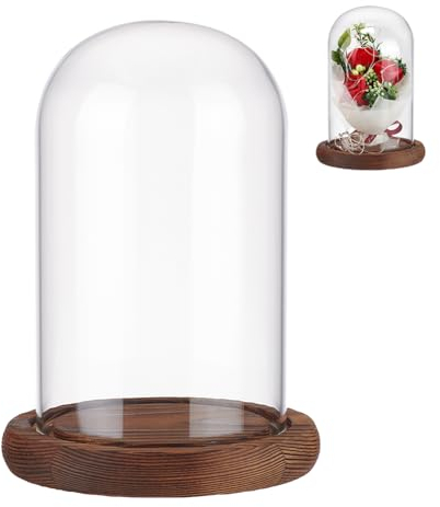 NBEADS Eternal Flower Display Dome Cloche In Vetro, con Campana di Vetro con Piedistallo In Legno Marrone Cocco per San, Festa di la Mamma, Decorazioni Floreali Artigianali, 11.3x16.3cm